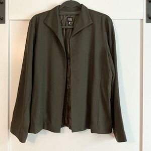 Eileen Fisher‎ Black Open Front Drape 100% Wool Jacket Italy office Size L